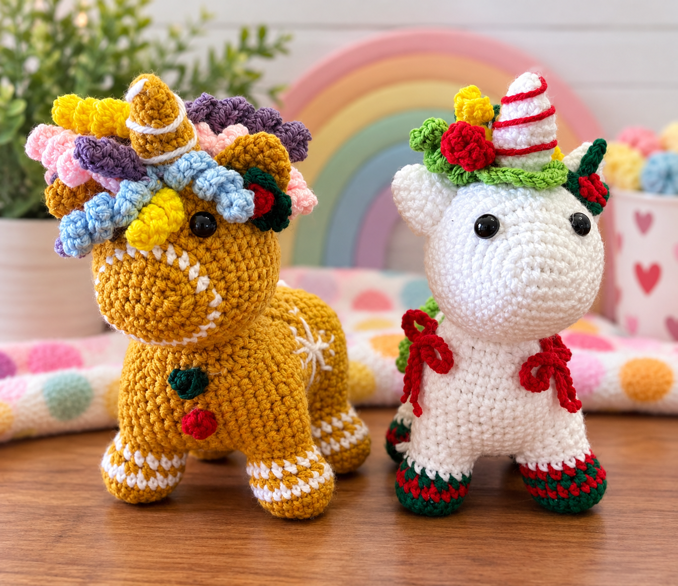Whimsical Crocheted Unicorn Pair