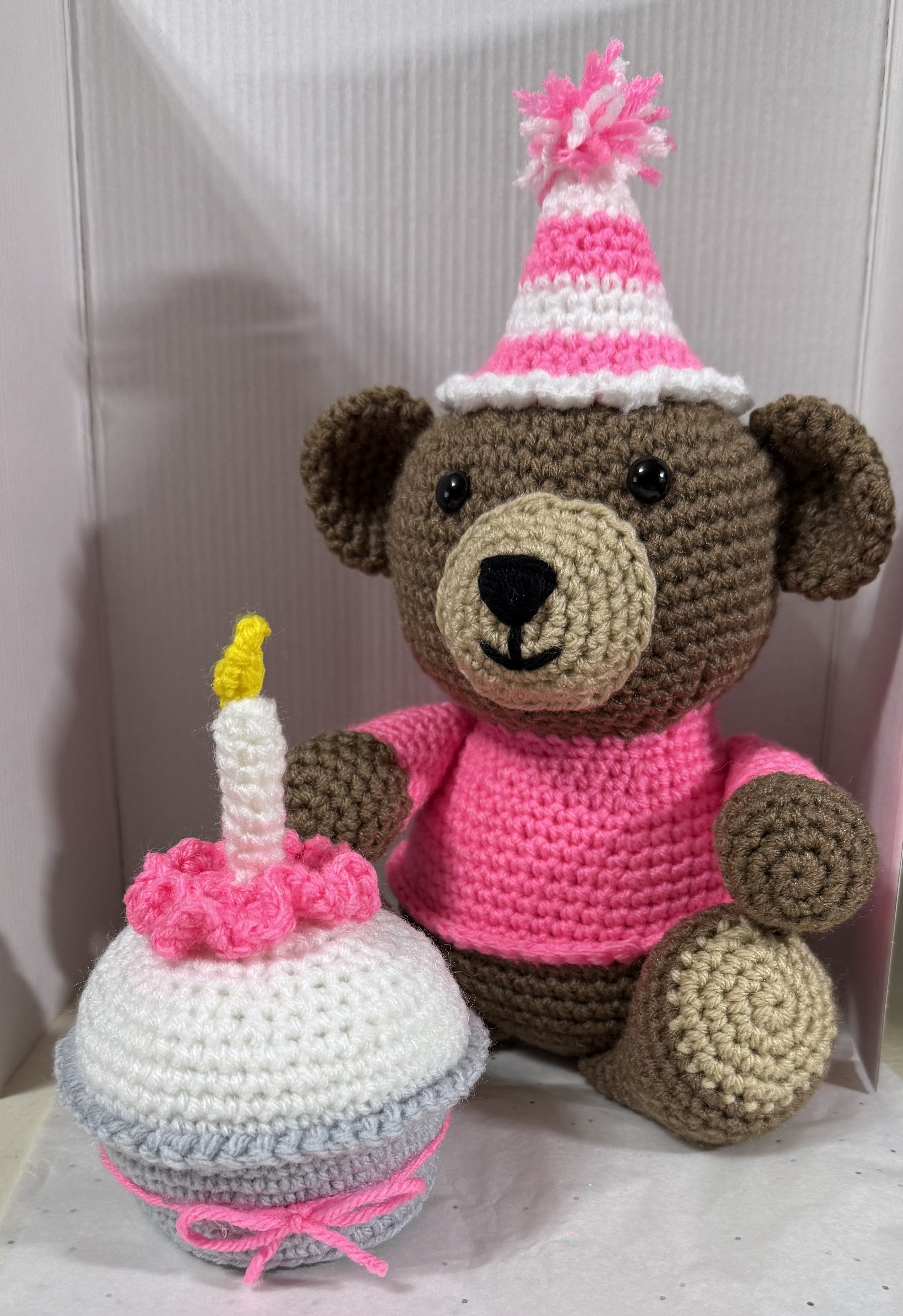 Hand-Crocheted Birthday Bear with Cake